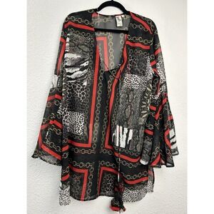 Violet‎ Sky Sheet Swim Cover Up Kimono Black Chain Leopard Size XL Tassels